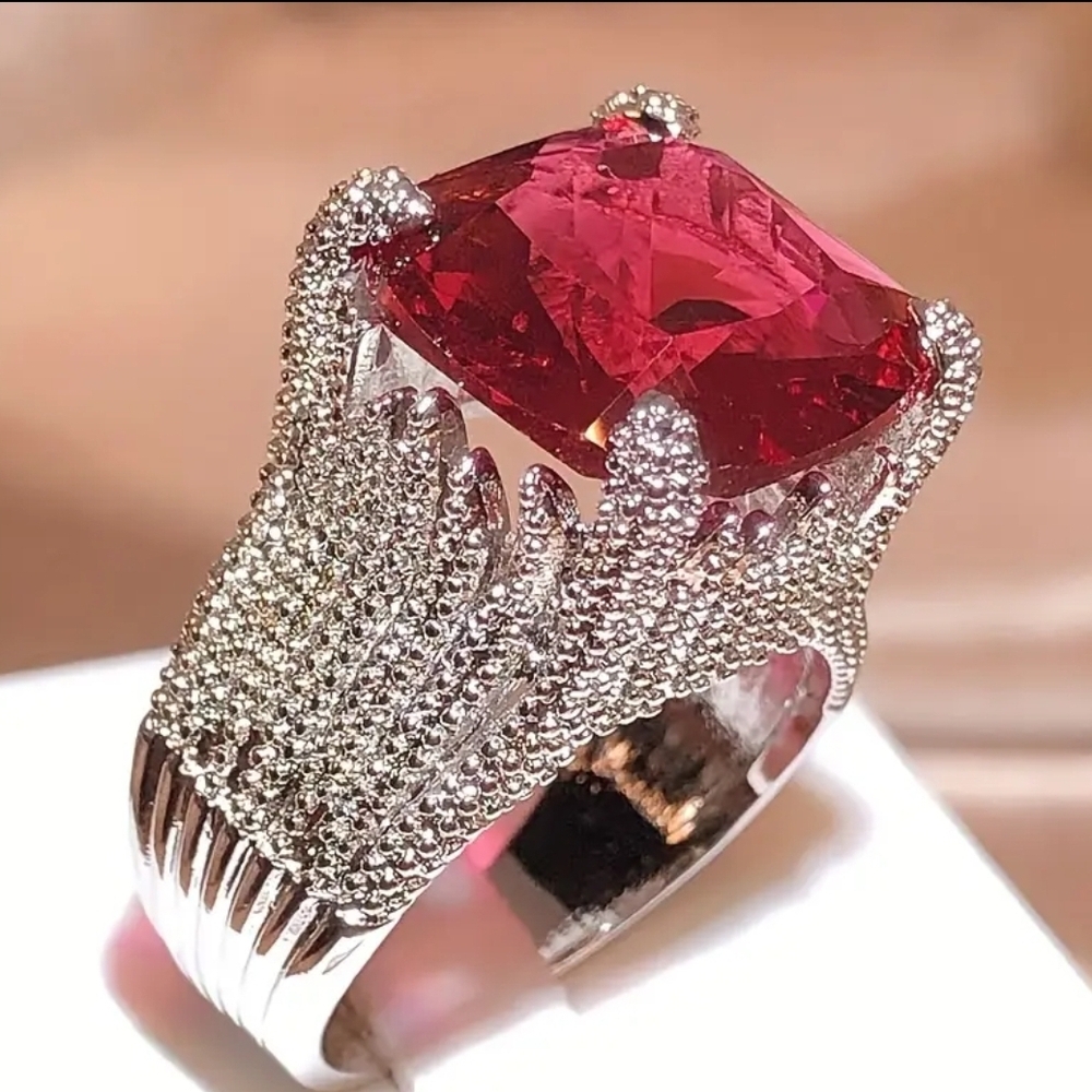 Elegant Silver and Red Gemstone Ring